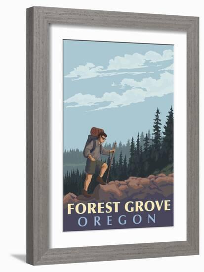 Forest Grove, Oregon - Mountain Hiker-Lantern Press-Framed Premium Giclee Print