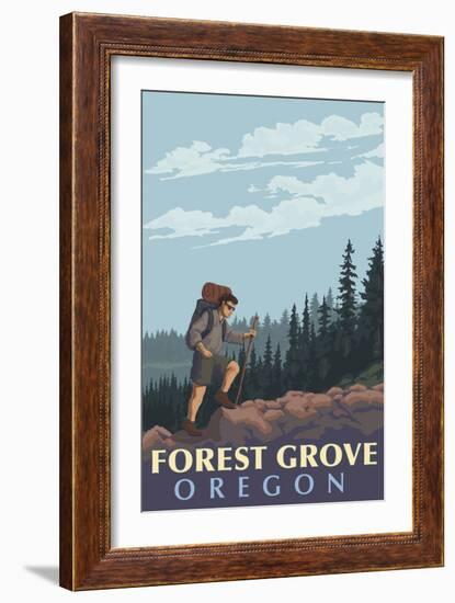 Forest Grove, Oregon - Mountain Hiker-Lantern Press-Framed Premium Giclee Print