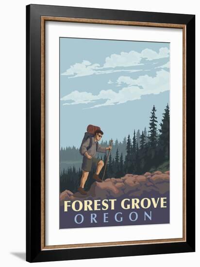 Forest Grove, Oregon - Mountain Hiker-Lantern Press-Framed Premium Giclee Print