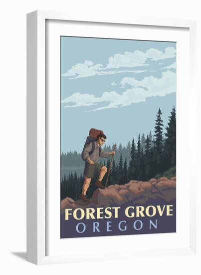 Forest Grove, Oregon - Mountain Hiker-Lantern Press-Framed Premium Giclee Print