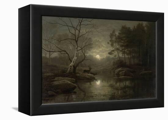 Forest Landscape by Moonlight-Georg Eduard Otto Saal-Framed Stretched Canvas