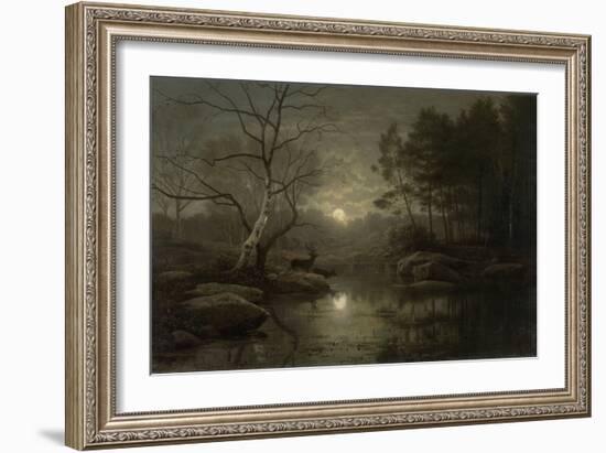Forest Landscape by Moonlight-Georg Eduard Otto Saal-Framed Art Print