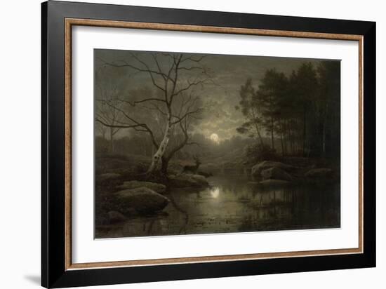 Forest Landscape by Moonlight-Georg Eduard Otto Saal-Framed Art Print