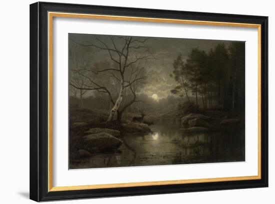 Forest Landscape by Moonlight-Georg Eduard Otto Saal-Framed Art Print