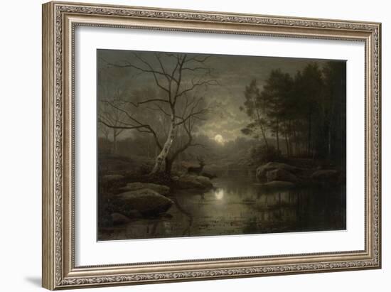 Forest Landscape in the Moonlight, by Georg Eduard Otto Saal, 1861-Georg Eduard Otto Saal-Framed Art Print