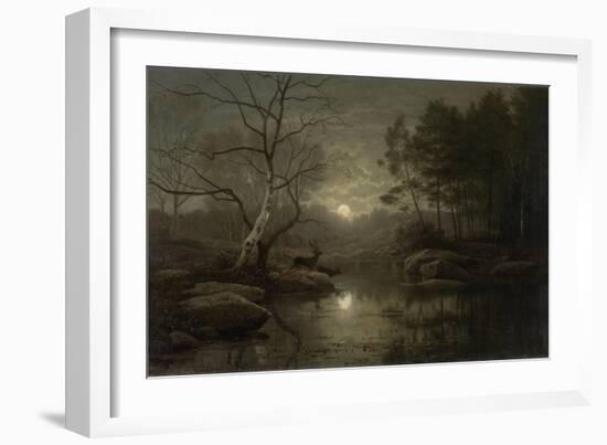 Forest Landscape in the Moonlight, by Georg Eduard Otto Saal, 1861-Georg Eduard Otto Saal-Framed Art Print