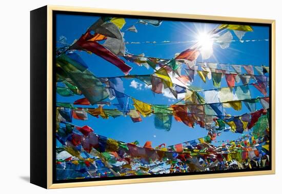 Forest' of Prayer Flags Backlit Against the Sun at the Top of Khardung La Pass (5,606M) North of…-null-Framed Premier Image Canvas