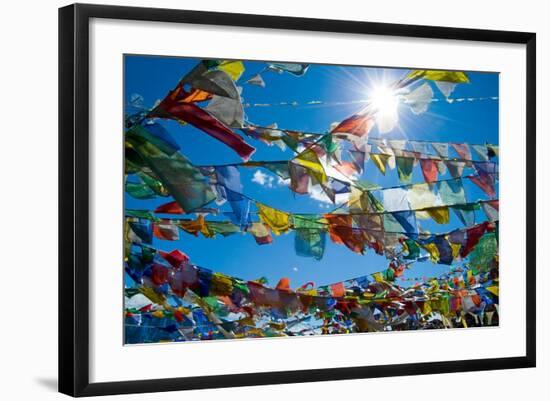 Forest' of Prayer Flags Backlit Against the Sun at the Top of Khardung La Pass (5,606M) North of…-null-Framed Photographic Print