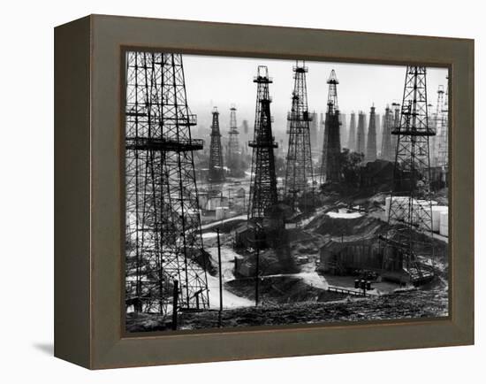 Forest of Wells, Rigs and Derricks Crowd the Signal Hill Oil Fields-Andreas Feininger-Framed Premier Image Canvas