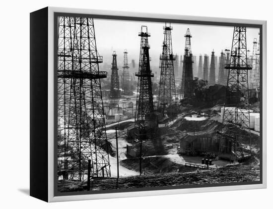 Forest of Wells, Rigs and Derricks Crowd the Signal Hill Oil Fields-Andreas Feininger-Framed Premier Image Canvas