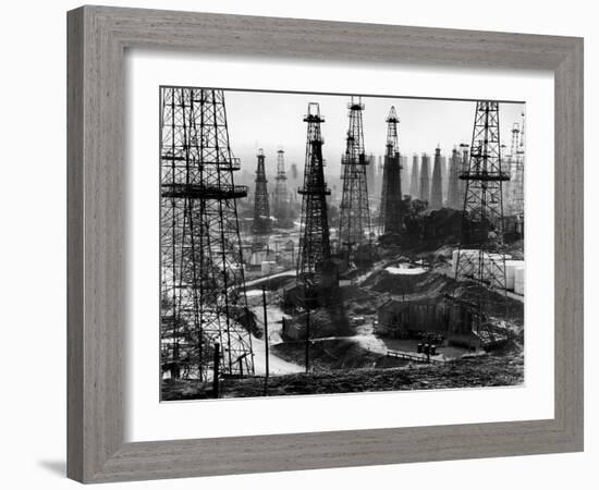 Forest of Wells, Rigs and Derricks Crowd the Signal Hill Oil Fields-Andreas Feininger-Framed Photographic Print