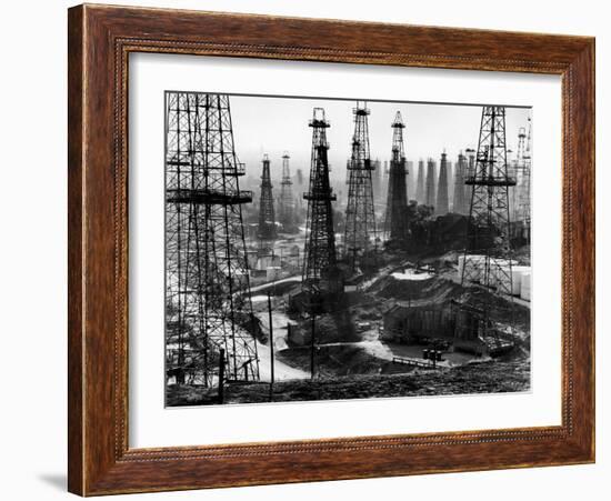 Forest of Wells, Rigs and Derricks Crowd the Signal Hill Oil Fields-Andreas Feininger-Framed Photographic Print