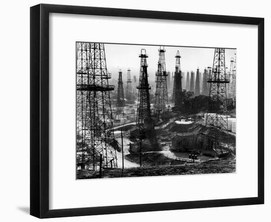 Forest of Wells, Rigs and Derricks Crowd the Signal Hill Oil Fields-Andreas Feininger-Framed Photographic Print