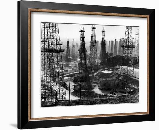 Forest of Wells, Rigs and Derricks Crowd the Signal Hill Oil Fields-Andreas Feininger-Framed Photographic Print