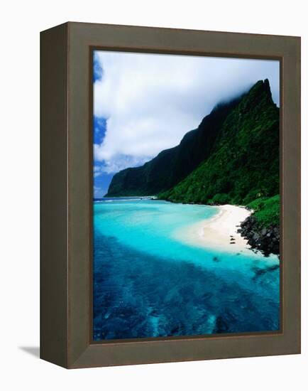 Forested Hills, Beach and Lagoon, American Samoa-Peter Hendrie-Framed Premier Image Canvas