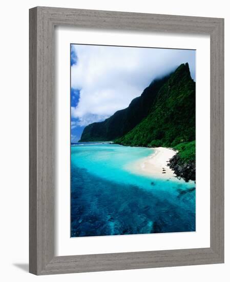 Forested Hills, Beach and Lagoon, American Samoa-Peter Hendrie-Framed Photographic Print
