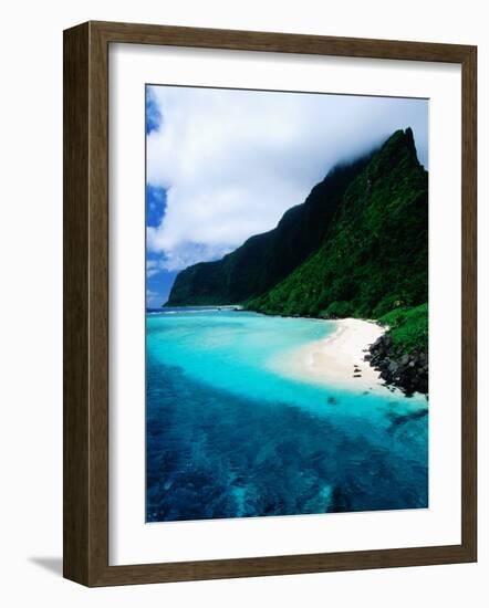 Forested Hills, Beach and Lagoon, American Samoa-Peter Hendrie-Framed Photographic Print