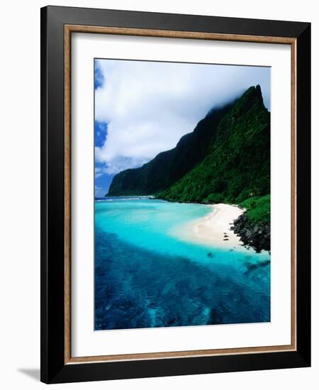 Forested Hills, Beach and Lagoon, American Samoa-Peter Hendrie-Framed Photographic Print