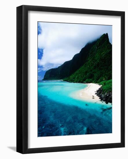 Forested Hills, Beach and Lagoon, American Samoa-Peter Hendrie-Framed Photographic Print