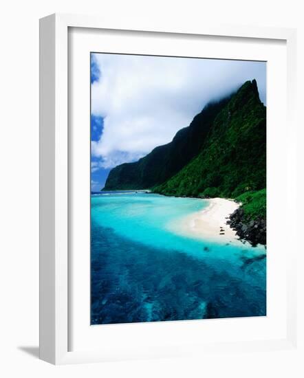 Forested Hills, Beach and Lagoon, American Samoa-Peter Hendrie-Framed Photographic Print