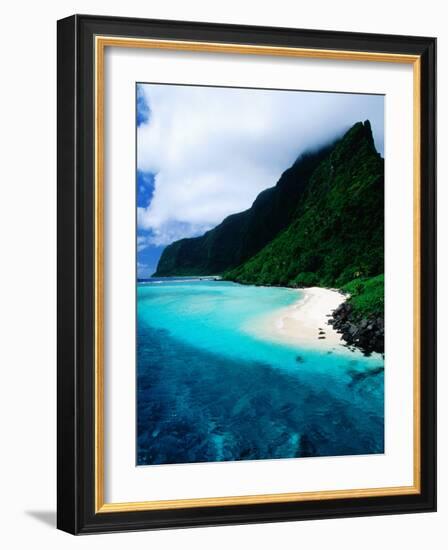 Forested Hills, Beach and Lagoon, American Samoa-Peter Hendrie-Framed Photographic Print