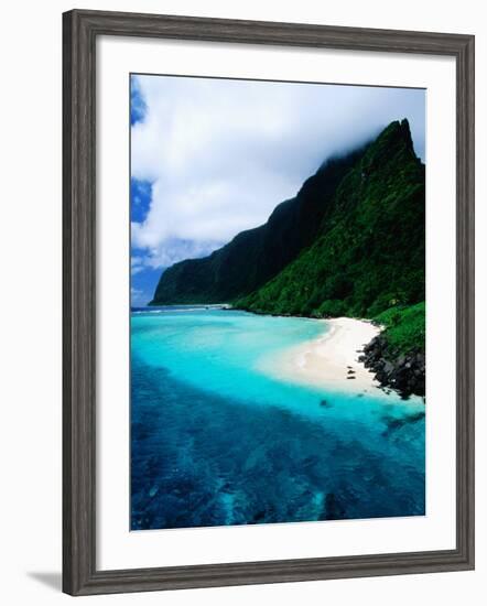 Forested Hills, Beach and Lagoon, American Samoa-Peter Hendrie-Framed Photographic Print