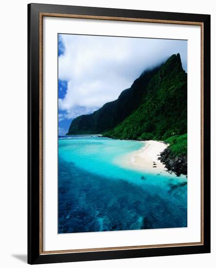 Forested Hills, Beach and Lagoon, American Samoa-Peter Hendrie-Framed Photographic Print