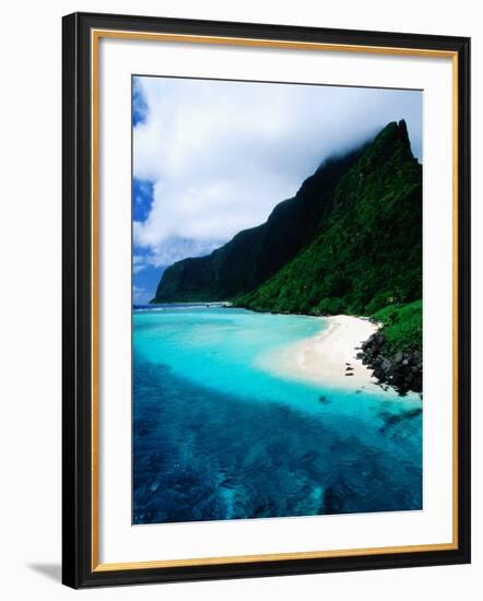 Forested Hills, Beach and Lagoon, American Samoa-Peter Hendrie-Framed Photographic Print