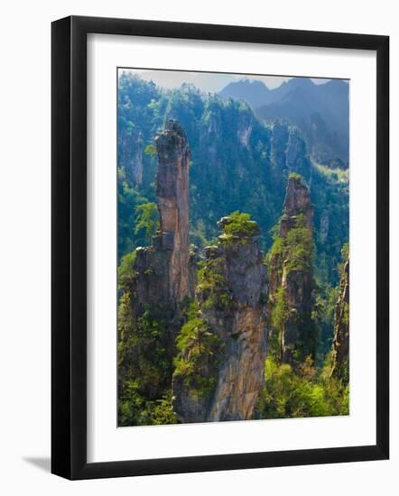 Forested Sandstone Pinnacles, Zhangjiajie National Forest Park, Hunnan, China-Charles Crust-Framed Photographic Print