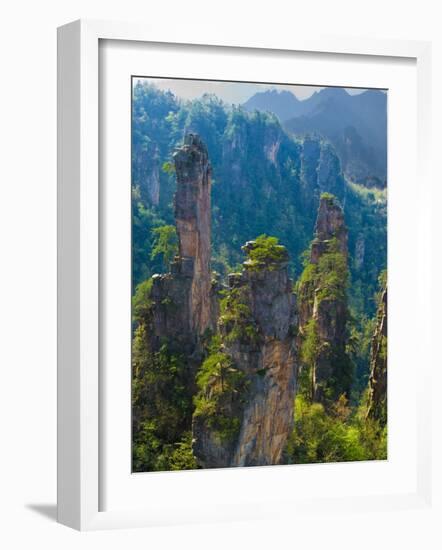 Forested Sandstone Pinnacles, Zhangjiajie National Forest Park, Hunnan, China-Charles Crust-Framed Photographic Print