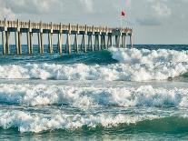 High Surf Day Preceding Tropical Storm. View of Pier and Ocean Waves in Pensacola, Florida.-forestpath-Photographic Print