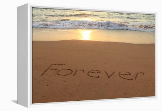 Forever Written in the Sand on a Beach at Sunset.-Hannamariah-Framed Premier Image Canvas