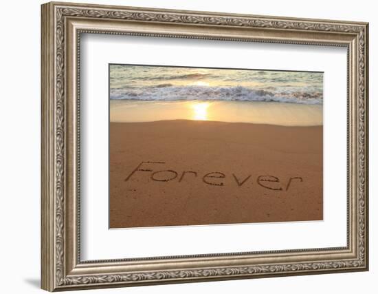 Forever Written in the Sand on a Beach at Sunset.-Hannamariah-Framed Photographic Print