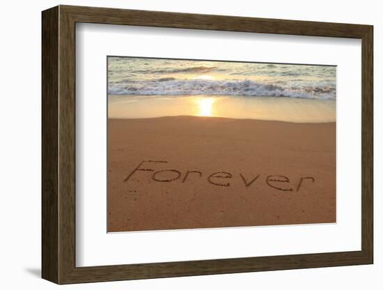 Forever Written in the Sand on a Beach at Sunset.-Hannamariah-Framed Photographic Print