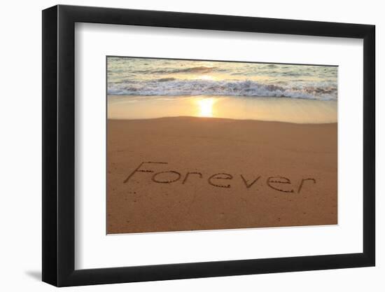 Forever Written in the Sand on a Beach at Sunset.-Hannamariah-Framed Photographic Print