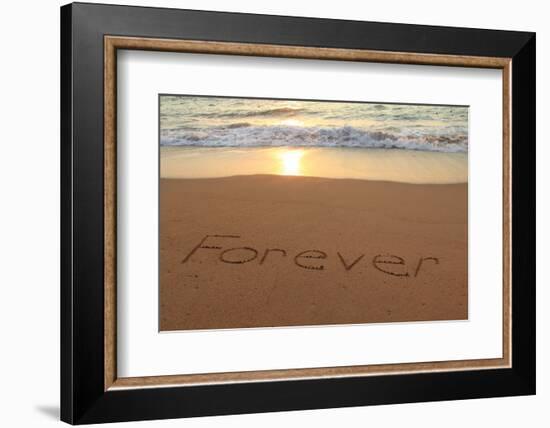 Forever Written in the Sand on a Beach at Sunset.-Hannamariah-Framed Photographic Print