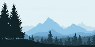 Panoramic View of Mountain Landscape with Forest and Hill under Blue Sky with Clouds - Vector Illus-FORGEM-Photographic Print