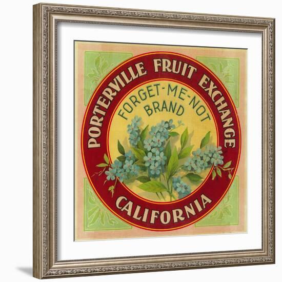 Forget Me Not Orange Label - Porterville, CA-Lantern Press-Framed Art Print