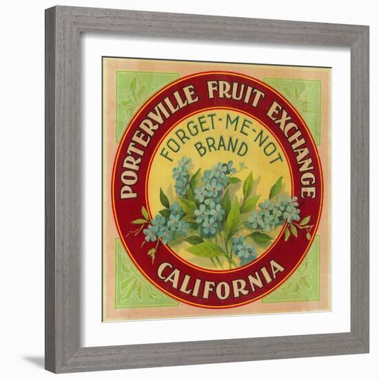 Forget Me Not Orange Label - Porterville, CA-Lantern Press-Framed Art Print