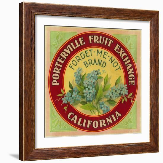 Forget Me Not Orange Label - Porterville, CA-Lantern Press-Framed Art Print