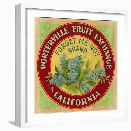 Forget Me Not Orange Label - Porterville, CA-Lantern Press-Framed Art Print