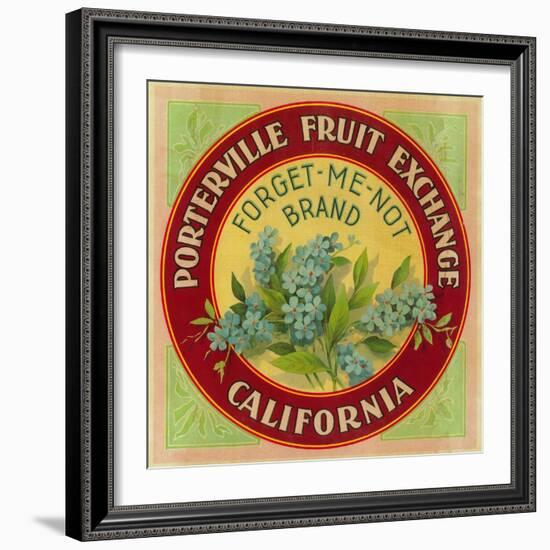 Forget Me Not Orange Label - Porterville, CA-Lantern Press-Framed Art Print