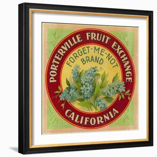 Forget Me Not Orange Label - Porterville, CA-Lantern Press-Framed Art Print