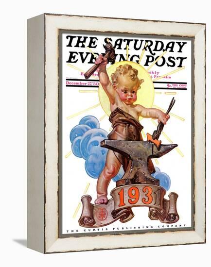 "Forging a New Year," Saturday Evening Post Cover, December 27, 1930-Joseph Christian Leyendecker-Framed Premier Image Canvas