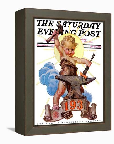 "Forging a New Year," Saturday Evening Post Cover, December 27, 1930-Joseph Christian Leyendecker-Framed Premier Image Canvas