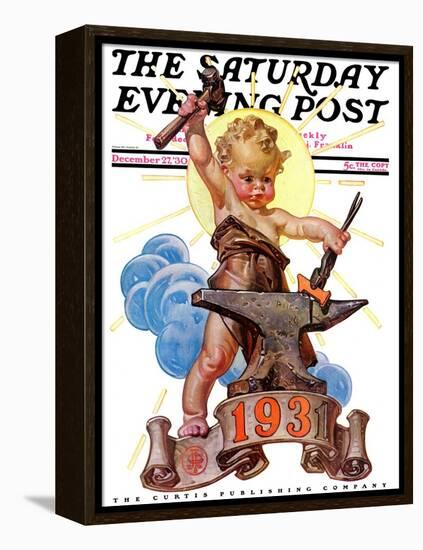 "Forging a New Year," Saturday Evening Post Cover, December 27, 1930-Joseph Christian Leyendecker-Framed Premier Image Canvas