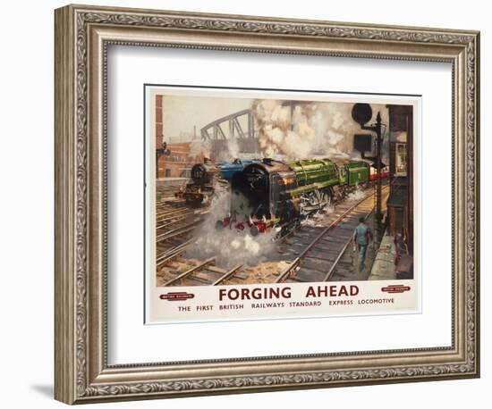 Forging Ahead, the First British Railways Standard Express Locomotive, 1950 (Colour Lithograph)-Terence Cuneo-Framed Giclee Print
