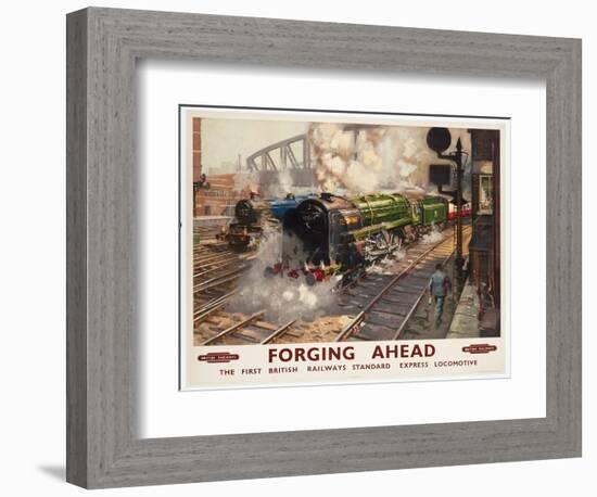 Forging Ahead, the First British Railways Standard Express Locomotive, 1950 (Colour Lithograph)-Terence Cuneo-Framed Giclee Print