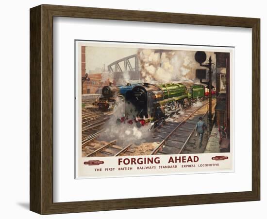 Forging Ahead, the First British Railways Standard Express Locomotive, 1950 (Colour Lithograph)-Terence Cuneo-Framed Giclee Print