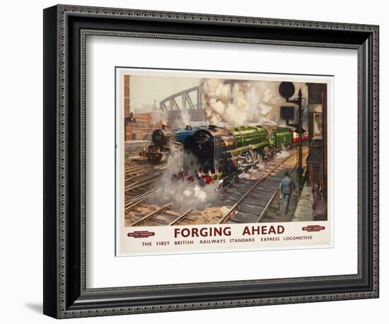 Forging Ahead, the First British Railways Standard Express Locomotive, 1950 (Colour Lithograph)-Terence Cuneo-Framed Giclee Print